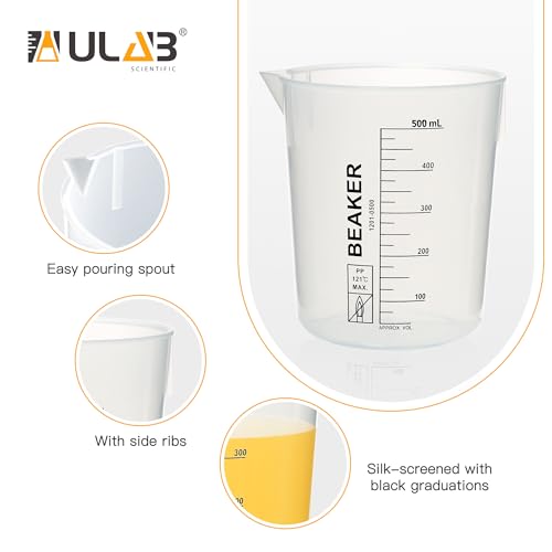 ULAB Scientific Stackable Graduated Plastic Beakers, 4pcs of Vol.500ml(16.9oz), with Easy-to-Read Printings in Black, UBP1025 - style: 4pcs of Vol.500ml with black printings