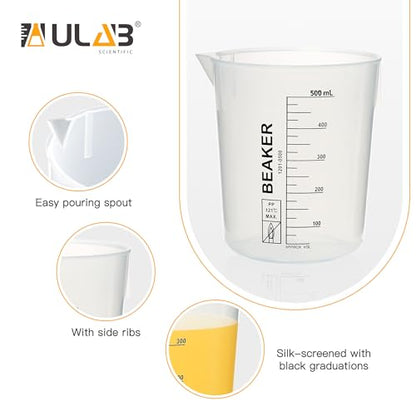 ULAB Scientific Stackable Graduated Plastic Beakers, 4pcs of Vol.500ml(16.9oz), with Easy-to-Read Printings in Black, UBP1025 - style: 4pcs of Vol.500ml with black printings