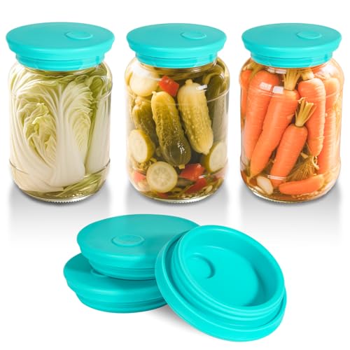 Fermentation Lids Silicone Waterless Airlock Fermenting Lids for Regular Mason Jars For Making Pickled and Fermented Probiotic Foods 3 Pack (Jars Not Included) (Mint) - color: Mint