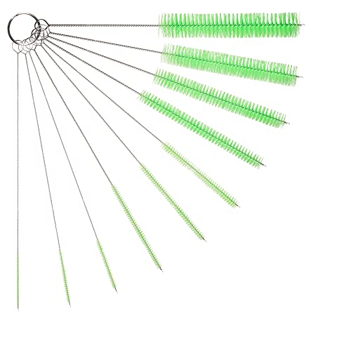 10" Extra Long Tube Cleaning Brush Set - 10 Pack - Green | Flexible nylon straw brushes for bottles, cleaning straws, pipe cleaners, glass, keyboard, detailing and deep cleaning - color: Green, size: 10pk - 2mm 3mm 4mm 5mm 6mm 8mm 12mm 16mm 20mm 24mm