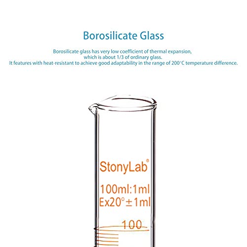 StonyLab 4-Pack Borosilicate Glass 100ml Heavy Wall Graduated Cylinder Measuring Cylinder, 100ml - size: 100 ml
