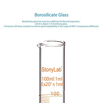 StonyLab 4-Pack Borosilicate Glass 100ml Heavy Wall Graduated Cylinder Measuring Cylinder, 100ml - size: 100 ml