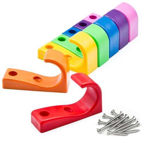Toughook Heavy Duty Hooks for Hanging Coats, Jackets, Backpacks, Baseball Hats - Wall Mounted Rainbow Color Hangers for Kids, Perfect Hook for Classrooms, Bathroom Robes and Towels | J Hook 7-Pack - color: Rainbow