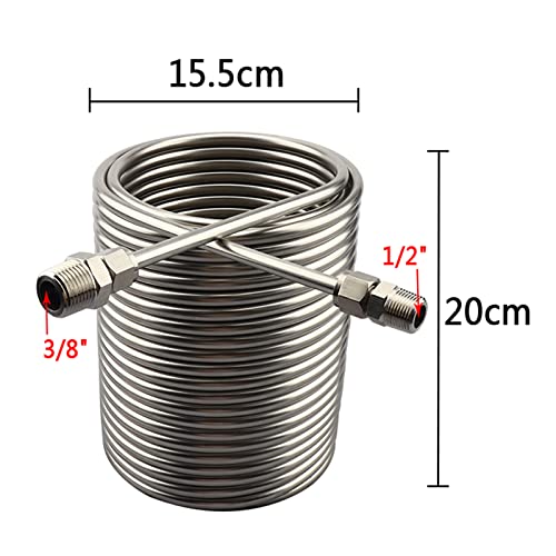 Cooling Coil Pipe, Stainless Steel Immersion Wort Chiller 1/2" & 3/8" Port & Spiral Tube Coil Homebrew Beer/Wine Heat Exchangers Coil