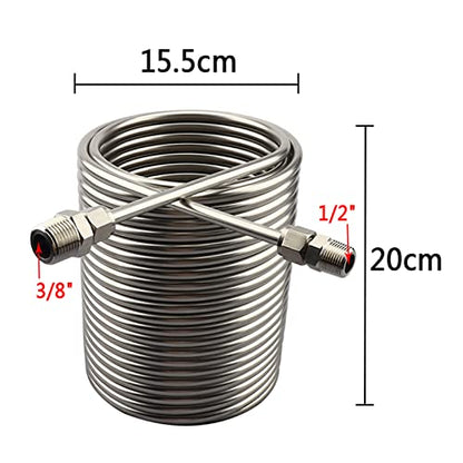 Cooling Coil Pipe, Stainless Steel Immersion Wort Chiller 1/2" & 3/8" Port & Spiral Tube Coil Homebrew Beer/Wine Heat Exchangers Coil