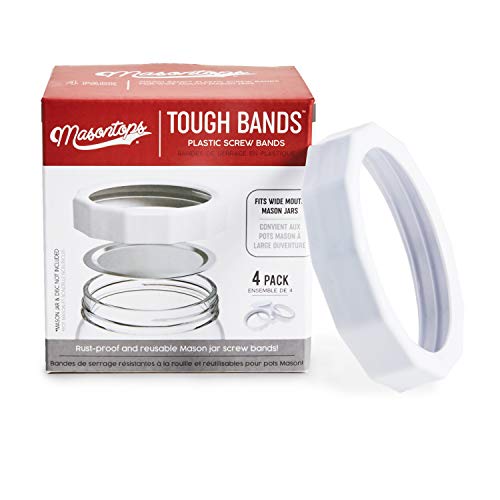 Masontops Tough Band - 넓은 입구 메이슨 자 나사 밴드 - 고품질 플라스틱 교체 링 씰 및 병 커버 - size: Wide Mouth