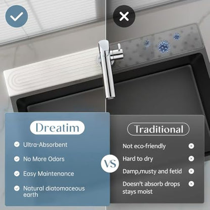 Diatomite Faucet Mat for Kitchen Sink, Quick-Dry Stone-Like Sink Mat, Flat Lay Absorbent Countertop Drying Mat for Faucet Area, Hard Diatomite Mat, White, 23.6 x 4 in - color: White