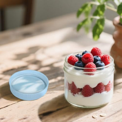 SHOWIN Overnight Oats Containers with Lids, 10oz Glass Jars with Lids 8 pcs, Light Blue, Wide Mouth Mason jars for Salad, Yogurt, Snacks, Meal Prep - color: Light Blue, size: 10oz-8pc