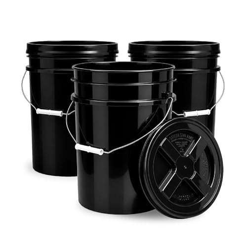 ePackageSupply 5 Gallon Bucket - Food Grade w/Lid BPA-Free, Black/Black, 3 | Airtight Gamma Seal Screw-On Lid, Heavy-Duty 90 Mil HDPE Plastic, Food Safe and Durable Container, Bulk Storage, Made in USA - color: Black/Black, size: 3 Packs