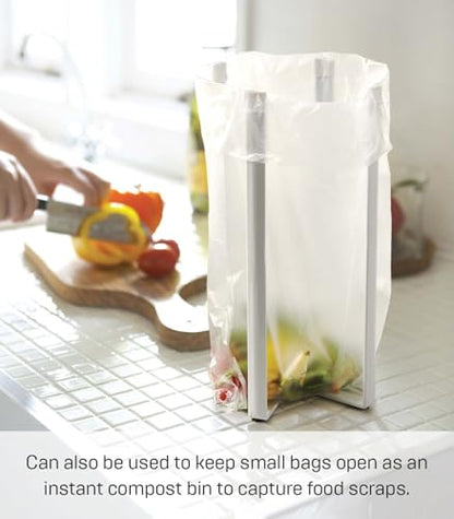 YAMAZAKI Home Tower Kitchen Multi Eco Stand - Multifunctional Plastic Bag Holder Bottle Dryer - Steel - color: White