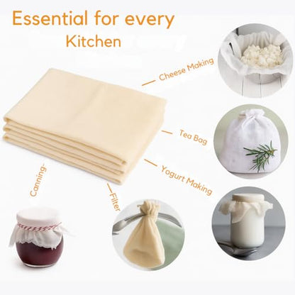 Bless International Premium Cotton Cheese Cloth Ultra Dense Butter Muslin For Straining Nut Milk Crafts & More 20x20 Inch 2 Hemmed Edges Grade 100 XL Unbleached & Reusable Off White - size: 20x20 Inch (8 Pieces)