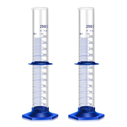 2PCS Graduated Cylinder Measuring Cylinder Thick Glass Lab Cylinders Glass Graduated Cylinder Glass Measuring Cylinder (250ML)