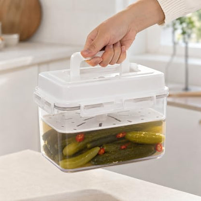 Kimchi Fermentation Container, Automatic Press Plate Sauerkraut Jar, Airtight Plastic Food Storage Container with Hidden Handle, Kimchi Making Kit, Clear Pickle Box for Home Kitchen, 5L/1.32gal