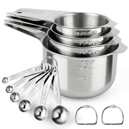 Stainless Steel Measuring Cups and Spoons Set of 10, Nesting Measuring Cup Set - 4 Cups 6 Spoons, Stackable Measure Cup Spoon Set for Dry & Liquid,Dishwasher Safe Kitchen Tools Cooking Baking Supplies