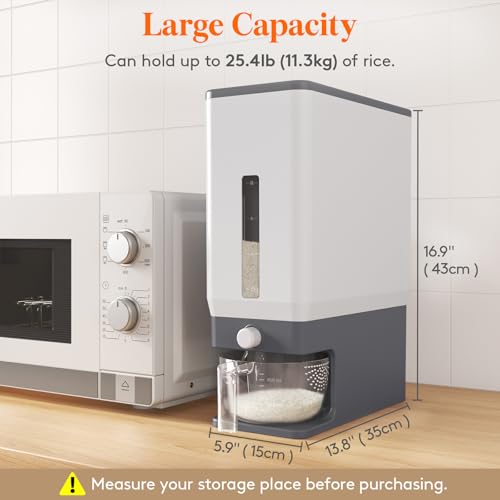 Lifewit Rice Dispenser 25 Lbs(11.3kg), Rice Storage Container Sealed Moisture Proof with Measuring Cup for Kitchen Pantry Household, BPA-Free, 1 Pack Grey - color: Light Grey