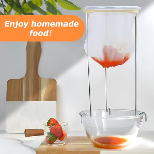 Jelly Strainer Stand with 3 Reusable Strainer Bags - Stable Sieve Stand Kit with Stainless Steel Mesh Filter Bags,Easy to Clean,for NutMilk,Juices,Ricotta Cheese,Yogurt,Broth
