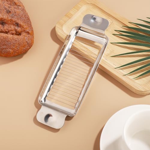 lasuroa Butter Slicer Cutter, Stainless Steel Ergonomic Cheese Slicer Cheese Even Stick Slicing Tool for Portion Control Cheese Wire Slicer with Portable Grip for Food Square Block Butter(Silver) - style: Butter Slicer (with Portable Grip)