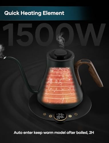 INTASTING Gooseneck Electric Kettle with ±1℉ Temperature Control for Pour Over Coffee & Tea, Quick Heating, BPA-Free Stainless Steel, Built-in Brew Timer, 1500W/0.9L (Forest Green) - color: Forest Green