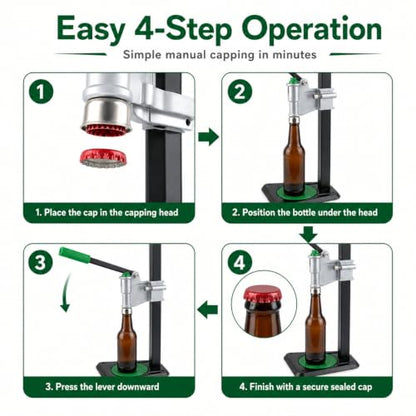 Adjustable Bench Lever Bottle Capper, Metal Press Bottle Sealing Tool, Manual Bottle Closure Device for Home Brewing, Soda & Craft Beverage Bottling