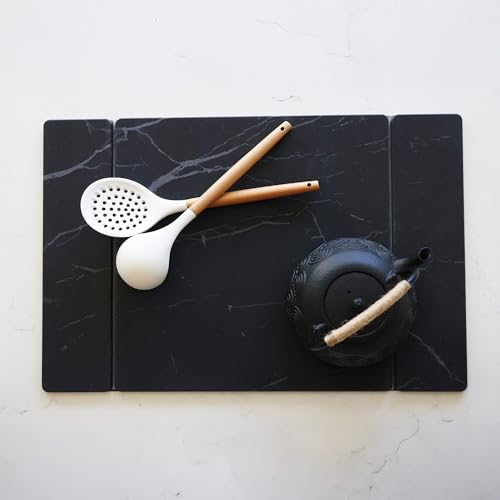 Selegna Stone Drying Mat for Kitchen Counter, Diatomite Stone Dish Drying Mat & Kitchen Sink Mat, Quick-Dry Diatomaceous Earth Counter Mat, Collapsible Tri-Panel Design - color: Charcoal