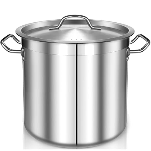 Stock Pot 20 Quart - Stainless Steel Stock Pot with Lid – Heavy-Duty Cooking Pot for Soup, Stew, Pasta – Commercial & Home Use, Induction Compatible - 5 Gallon - size: 20 QT