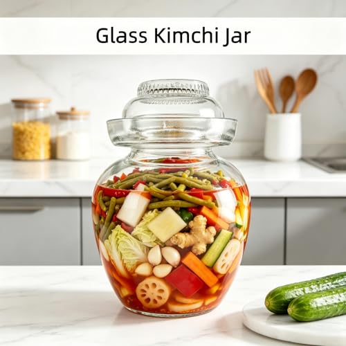 Fermentation Jar, 2.5 Liter Pickle Kimchi Jar with Water Seal Lid | Food Grade, Clear Glass, Wide Mouth, for Making Pickles Kimchi Sauerkraut and Fermenting Vegetables Fruits, Wine Brewing - size: 0.66 Gallon