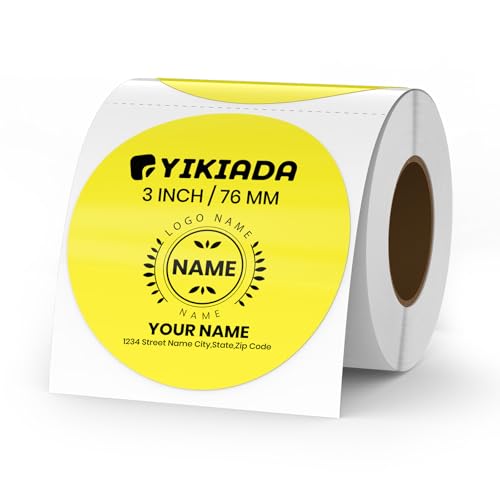 Yellow Circle Thermal Labels Vinyl 3 Inch Self-Adhesive Round Stickers Roll Waterproof Printer Decals Name Tag for QR Code DIY Office Address 500 PCS - color: Yellow