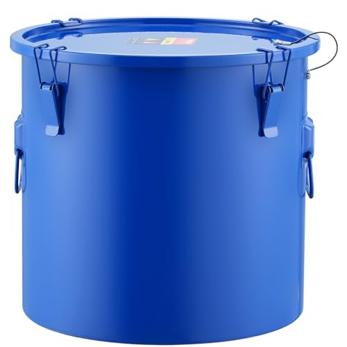 VEVOR Fryer Grease Bucket, 8 Gal Oil Disposal Caddy Carbon Steel Fryer Oil Bucket with Rust-Proof Coating, Oil Transport Container with Lid, Lock Clips, Filter Bag for Hot Cooking Oil Filtering, Blue - color: Blue, size: 8 Gallon