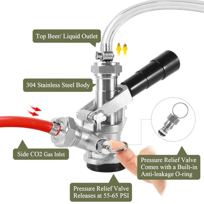All 304 Stainless Steel D System Keg Coupler, Beer Tap Coupler with 1/4’’ Beer Line Barb & 5/16’’ Gas Line Barb, Heavy Duty US D Sankey Coupler for Smooth Pouring & Fast Dispensing | Heavy Duty, Foam-Free - size: 1/4’’Barb