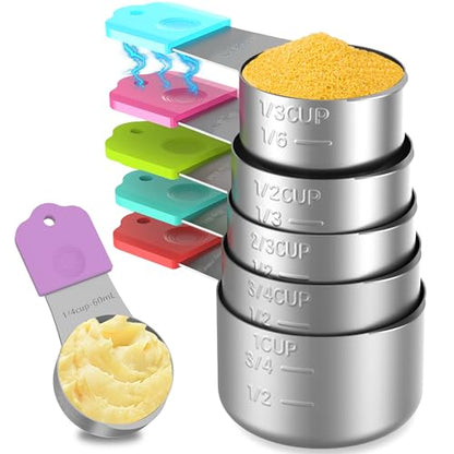 Magnetic Measuring Cups, 6 Stainless Steel Nesting Measuring Cup Set for Measuring Dry or Liquid Ingredients - style: Magnetic-6PCS