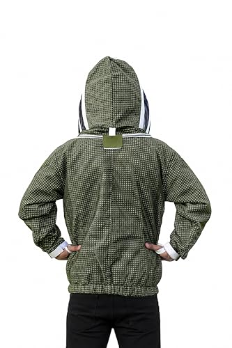 Beekeeping Jacket with Veil 3-Layer Ultra Ventilated Veil Fencing YKK Zippers Full Protection Suit Carrying Bag (BP-301-Green)-5XL - color: Green Fencing Veil, size: 5X-Large
