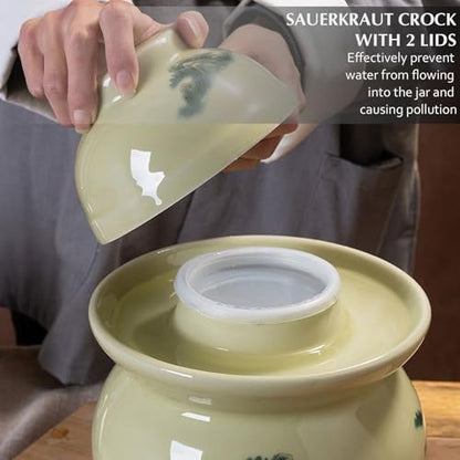 Traditional Chinese Stoneware Fermentation Crock with Water Seal Lid, Ceramic Pickling Pot, 1 Pcs(Beige,0.6L) - color: Beige, size: 0.6L