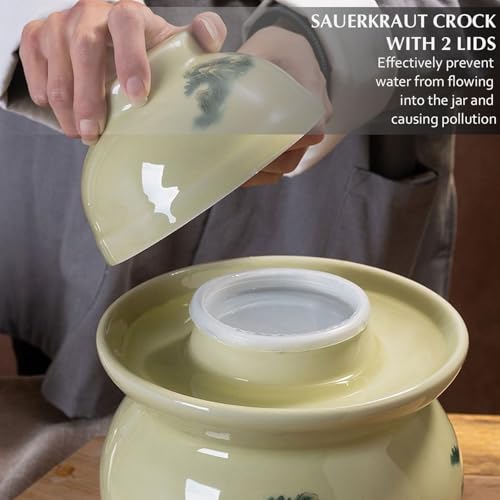 Ceramic Fermenting Crock with Water Seal Airlock Lid, Traditional Chinese Fermentation Crock Stoneware Pickling Pot for Pickles, Kimchi, and Fermented Probiotic Food,Beige,3.5L - color: Beige, size: 3.5L