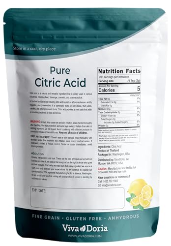 Viva Doria 100% Pure Citric Acid, Food Grade, Fine Grain, 3.5 Pounds (56 Ounces) - size: 3.5 Pound (Pack of 1)