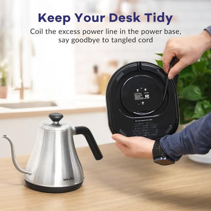 Mecity Electric Gooseneck Kettle With LCD Display Automatic Shut Off Retro Coffee Kettle Temperature Control Hot Water Boiler to Pour Over Tea, 1200 Watt Quick Heating Tea Pot, 0.8L, Stainless Steel - color: Stainless Steel