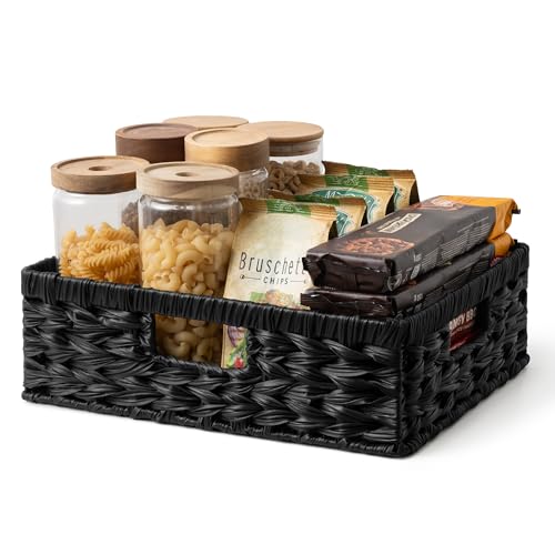 GRANNY SAYS Wicker Storage Basket for Shelves, Wicker Basket for Organizing, Shallow Basket, Woven Basket for Pantry Storage, Black, 1-Pack - color: Black, size: 15¼"L x 11¾"W x 4¾"H