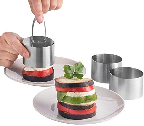 Round Cake Rings Cake Molds Set of 4, Stainless Steel Mousse and Pastry Mini Baking Ring Mold, Food Rings Dessert Rings Set Including 4 Rings & 4 Food Presses (4 Round) - color: 4 Round