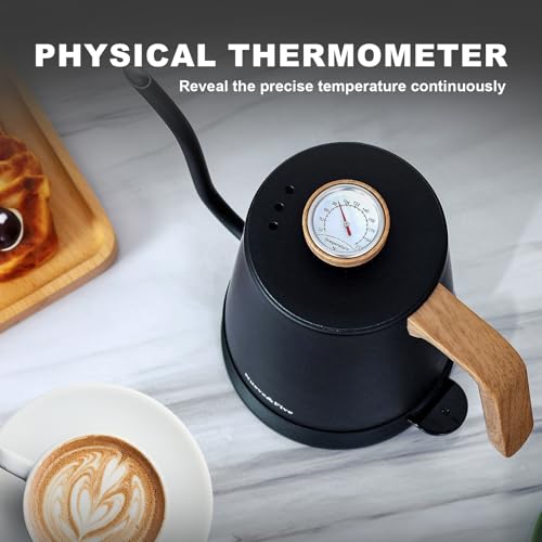 Nueve&Five Electric Gooseneck Kettle with Thermometer, 1.0L Pour Over Hot Water Kettle for Coffee and Tea, 1000W, Auto Shutoff, Boil-Dry Protection, Matte Black - color: BLACK
