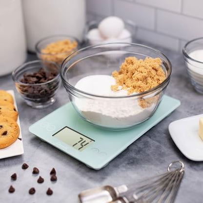 Escali Arti Glass Food Scale Digital Countertop Kitchen, Baking and Cooking Scale with Large Display, 15-Pound Capacity, 9" x 6.5" x .75", Classic Teal - color: Teal