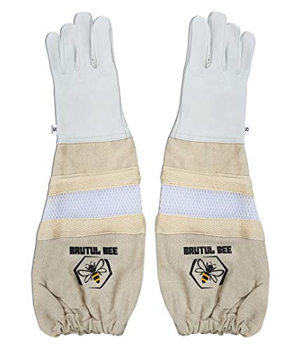 Brutul Bee Kids Beekeeping Goatskin Leather Gloves Children Beekeeper Protective Gauntlets with Ventilated Mesh Sleeve Cuffs (XS) - size: X-Small