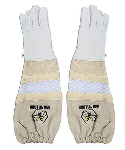 Brutul Bee Kids Beekeeping Goatskin Leather Gloves Children Beekeeper Protective Gauntlets with Ventilated Mesh Sleeve Cuffs (XXS) - size: XX-Small
