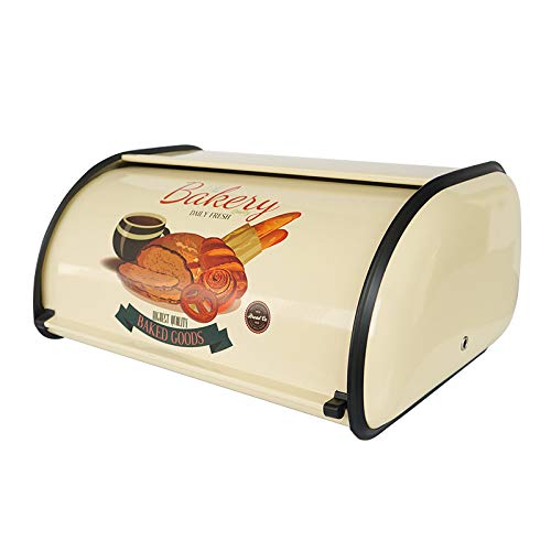 SOTECH Bread Box Kitchen Metal Container for Storage Bin Countertop Keeper Rustic Holder Vintage airtight Counter with Roll Top Farmhouse Bread Boxes - color: Yellow Bread box