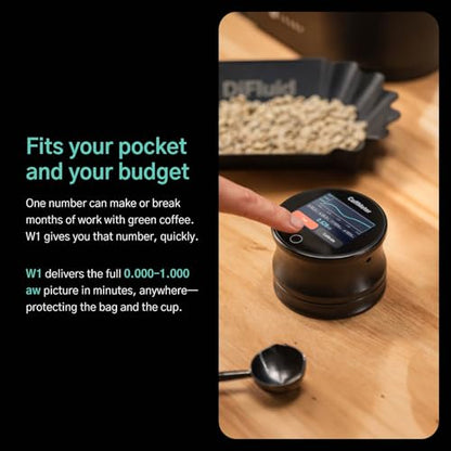 W1 Coffee Water Activity Meter ±0.02 aw Accuracy | Bluetooth sync with CoffeeOS app | 2-min fast reading | Magnetic sample tray | Pocket-sized | for coffee beans