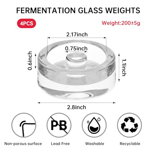 4Pcs Wide-Mouth Fermentation Glass Weight Set With Easy Grip Perfect For Home Brewing, Pickling, Canning, Fermented Fruits, Sauerkraut, Kimchi And More. (4)