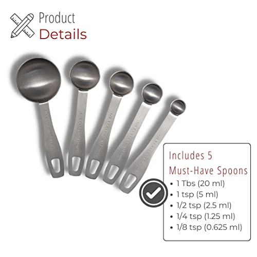 husMait 5-Piece Stainless Steel Measuring Spoons Set - Heavy Duty Metal Measuring Spoons for Dry Food, Spices or Liquids - Engraved Imperial & Metric Markings, Stackable & Dishwasher Safe - color: Measuring Spoons