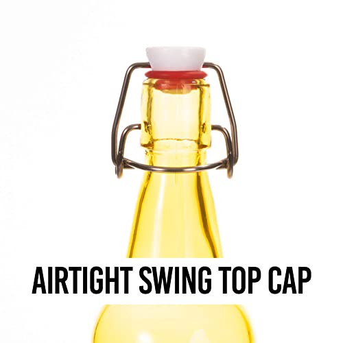Cocktailor Glass Grolsch Beer Bottles (6-pack, 16.9 oz./500 mL) Airtight Seal with Swing Top/Flip Top Stoppers - Home Brewing Supplies, Fermenting of Alcohol, Kombucha Tea, Wine, Soda - Yellow