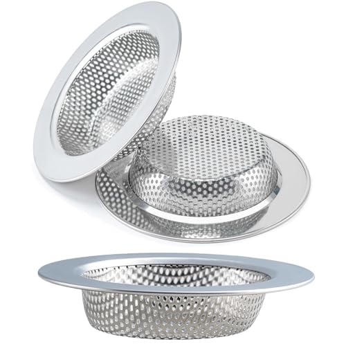 Honmein 3 Pcs Sink Strainer for Most Kitchen Sink Drain Basket, Upgraded Double-Layer Safe Design Kitchen Sink Strainer (Outer Diameter 4.5 Inch) - color: Silver(3 Pcs)