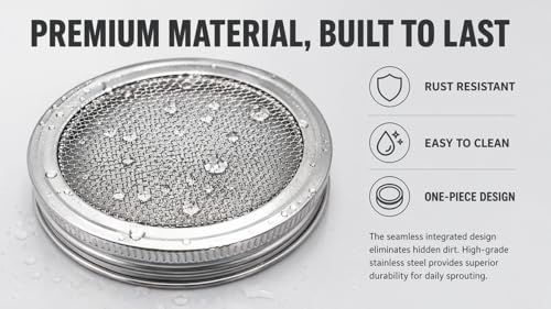 Sprouting Jar Lids WIDE MOUTH Mason Jar Strainer Lid 4 Pack Stainless Steel Strainer Mesh Sprouts Lids for Seed Sprouting Salad Sprouts Broccoli Sprouts Growing Kit