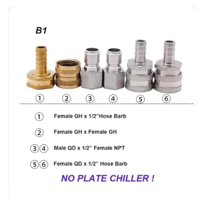 20/30/60 Plates Heat Exchanger Wort Chiller Cooler SUS 304 Stainless Steel For wort Cooling(1/2NPT+3/4GH Adapter Kit) - size: 1/2NPT+3/4GH Adapter Kit