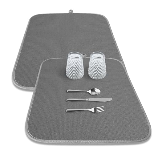 Kitsure Dish Drying Mat - 2-Pack Washable Microfiber Drying Mat for Kitchen Counter, 3-Layer Ultra Absorbent Pad with a Hanging Hook, 18" x 16", Dark Grey - color: Dark Gray, size: 18" x 16"